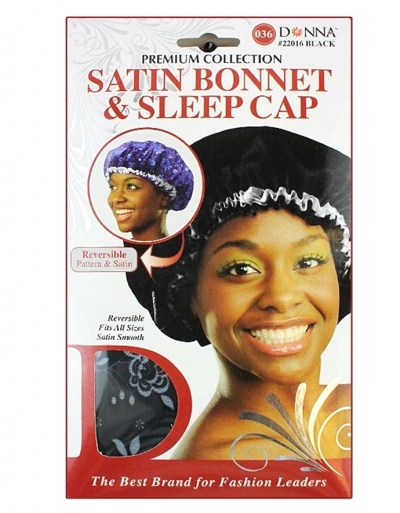 Donna - Satin Bonnet & Sleep Cap #22016 (BLK)
